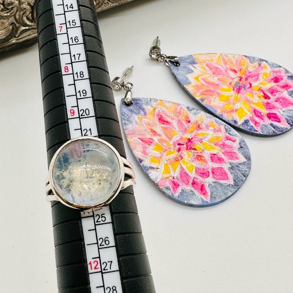 Silver Moonstone Ring & Purple Statement Earrings - Picture 17 of 17